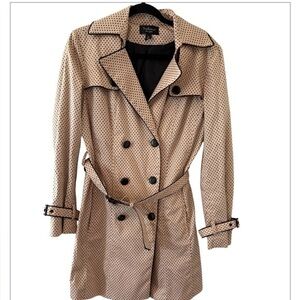 Katherine New York Y2K Tan & Black Polka Dot Belted Classic Retro Trench Coat M